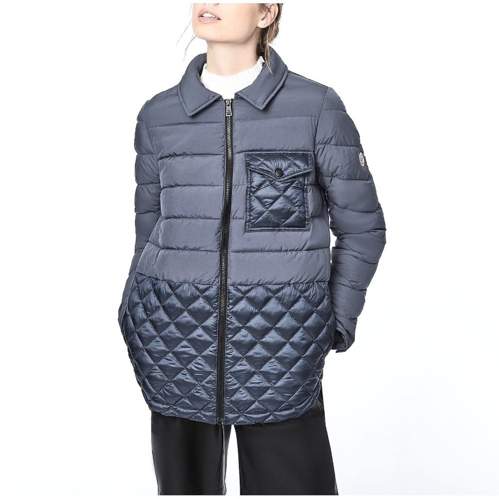 NEW Bernardo Packable Mixed Media Military Puffer Jacket S